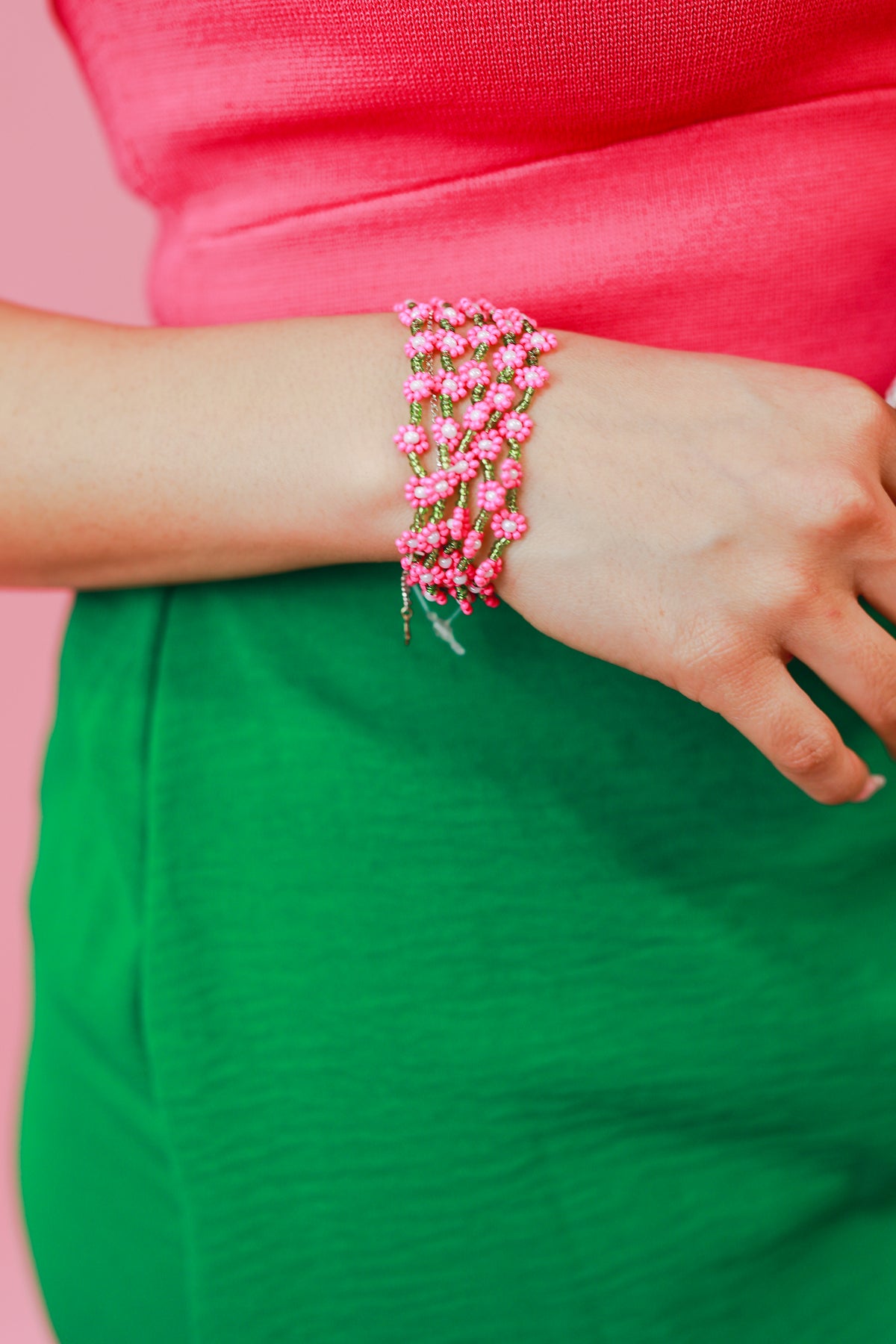 Garden Party Floral Bracelet Set In Fuchsia