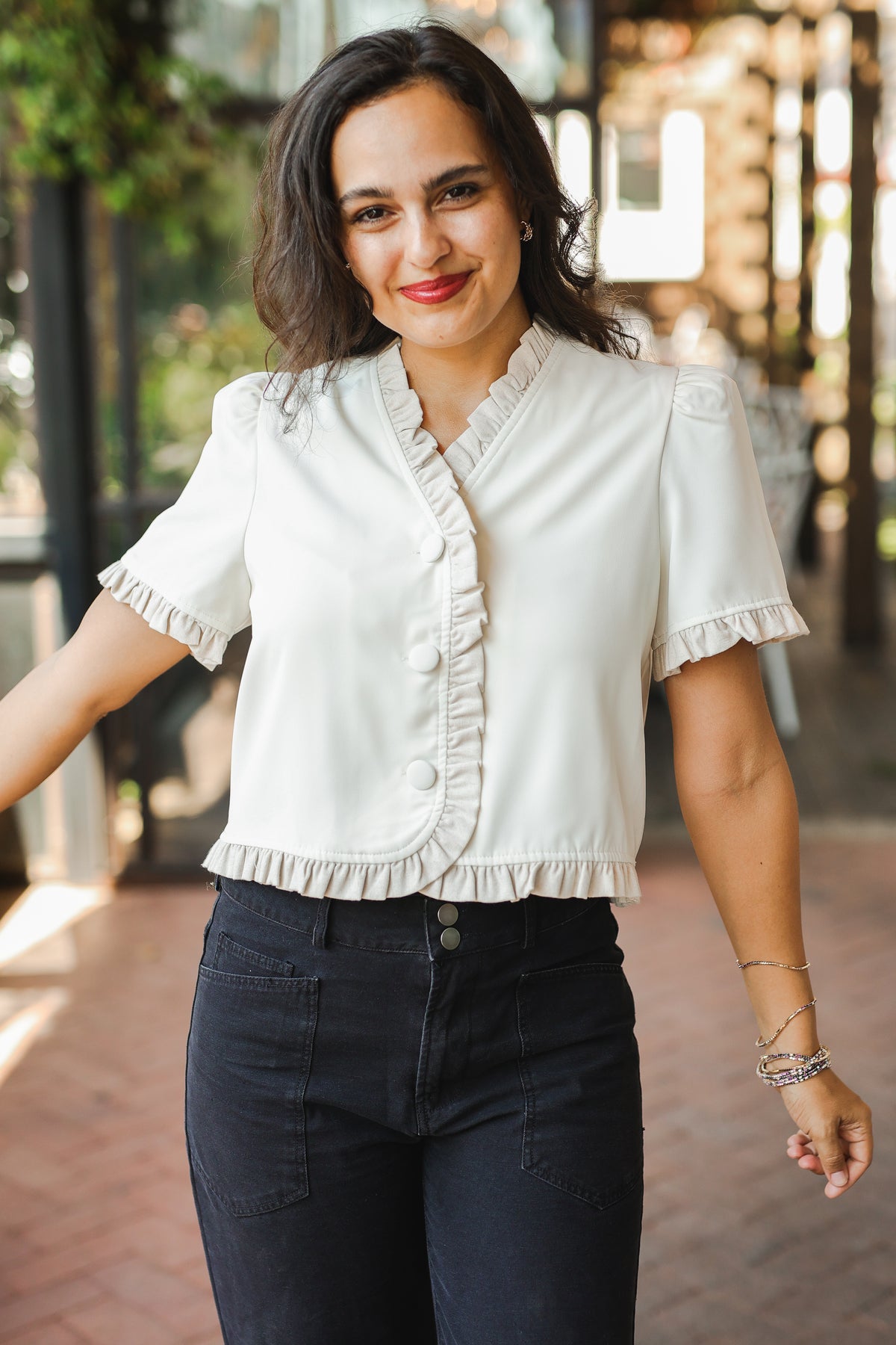 Polished Charm Ruffle Blouse – White