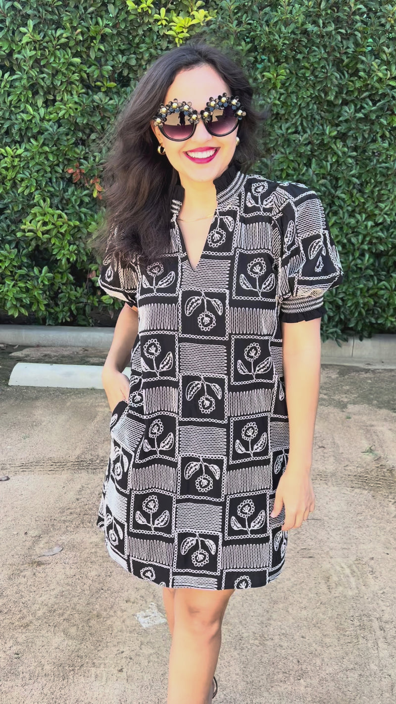 Midnight Garden Shift Dress on a brunette model in an outdoor setting | Southern House Clothing