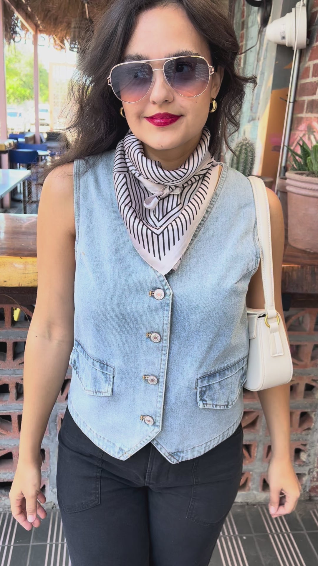 Denim Vest worn by a brunette model in an outdoor setting | Southern House Clothing