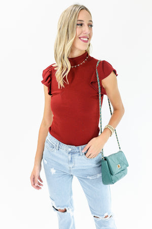 Fashion First Ribbed Top In Burgundy