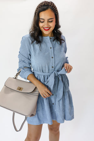 Chilly Days Shift Dress In Dusty Blue
