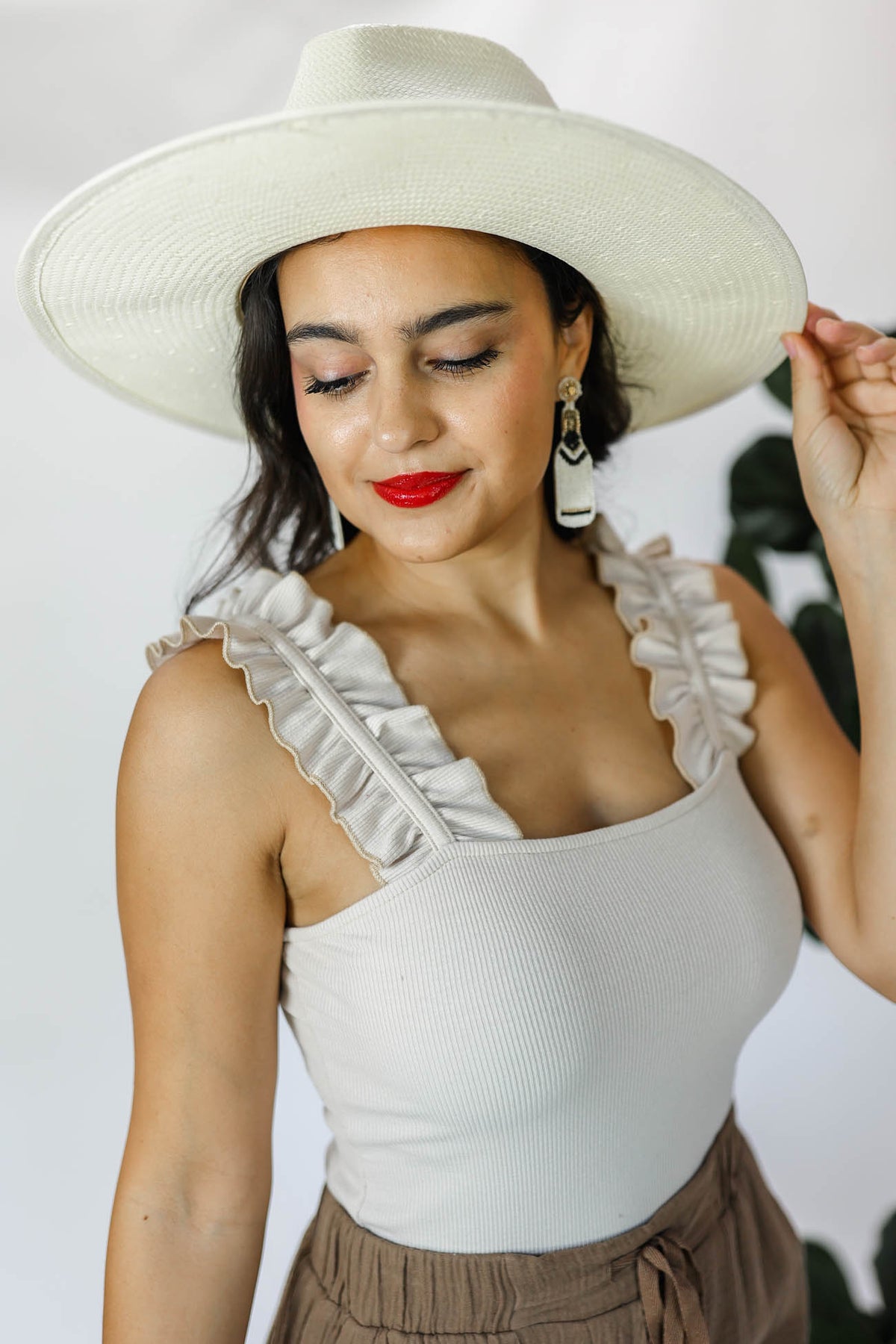 Romantic Style Ribbed Bodysuit In Eggshell