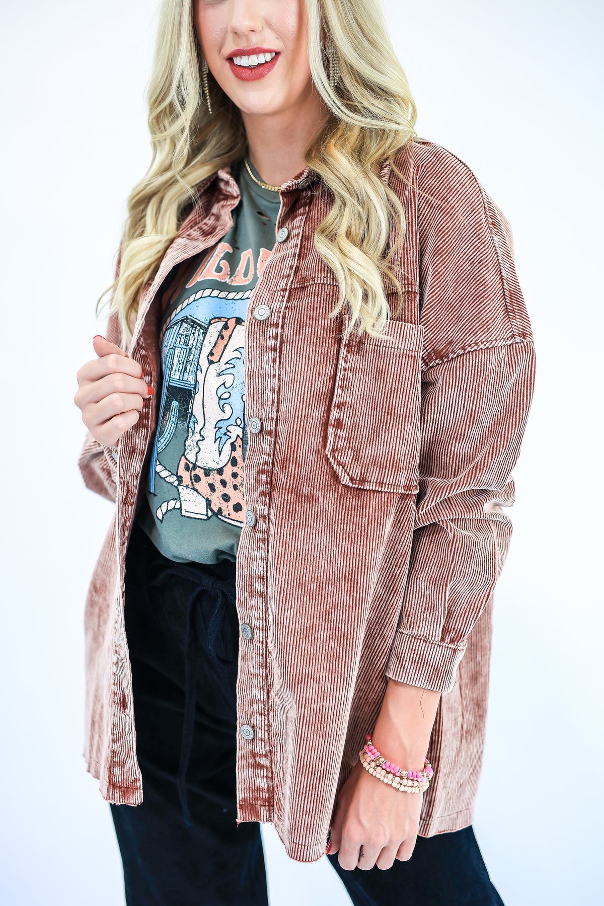 Made It Happen Corduroy Shacket In Rust