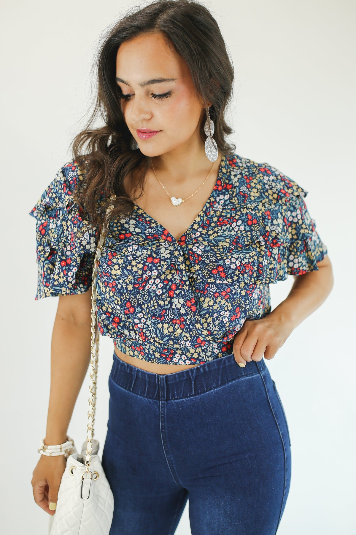 Falling For Floral Top In Navy