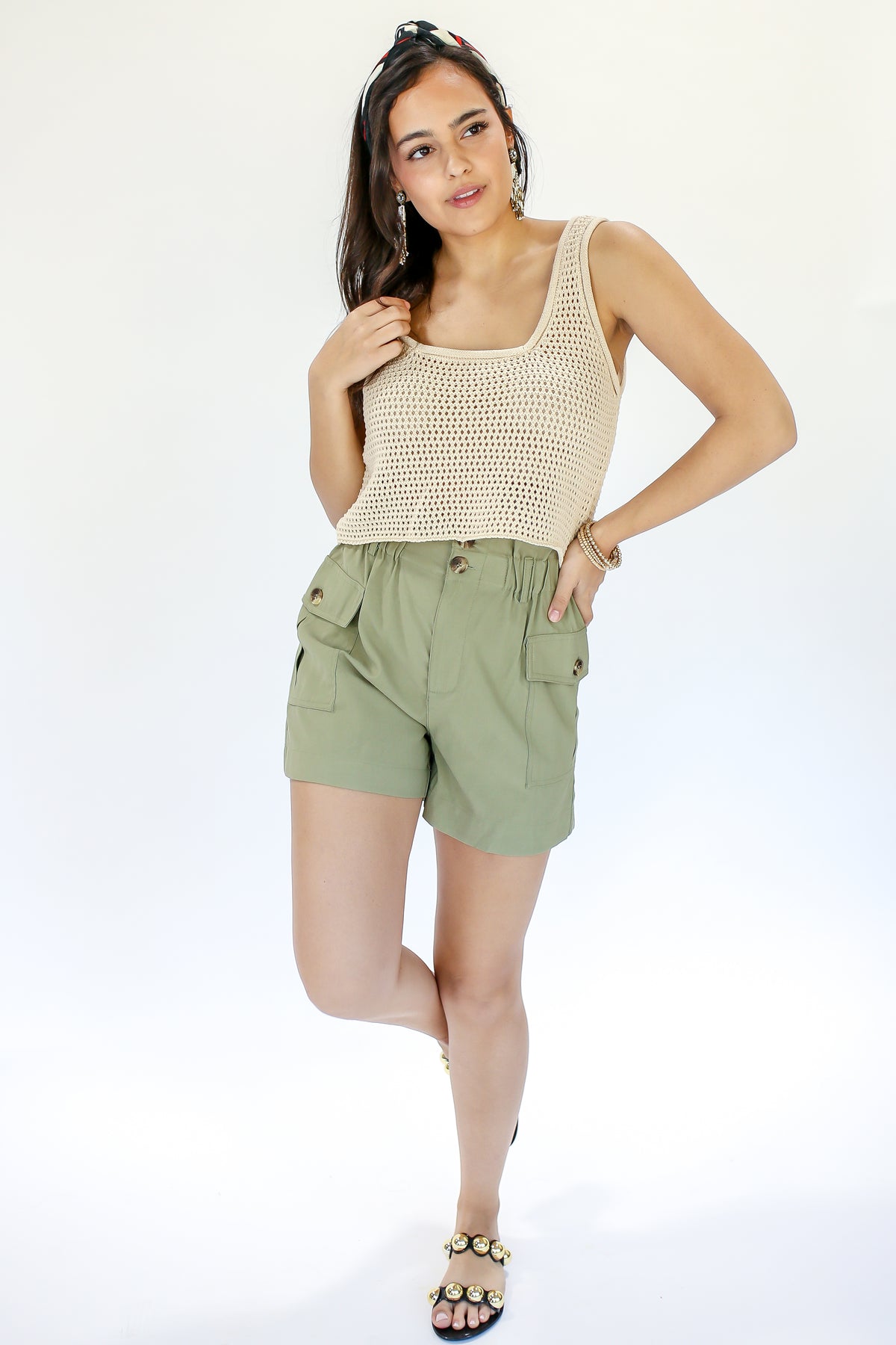 Oceanside High Waisted Shorts In Olive