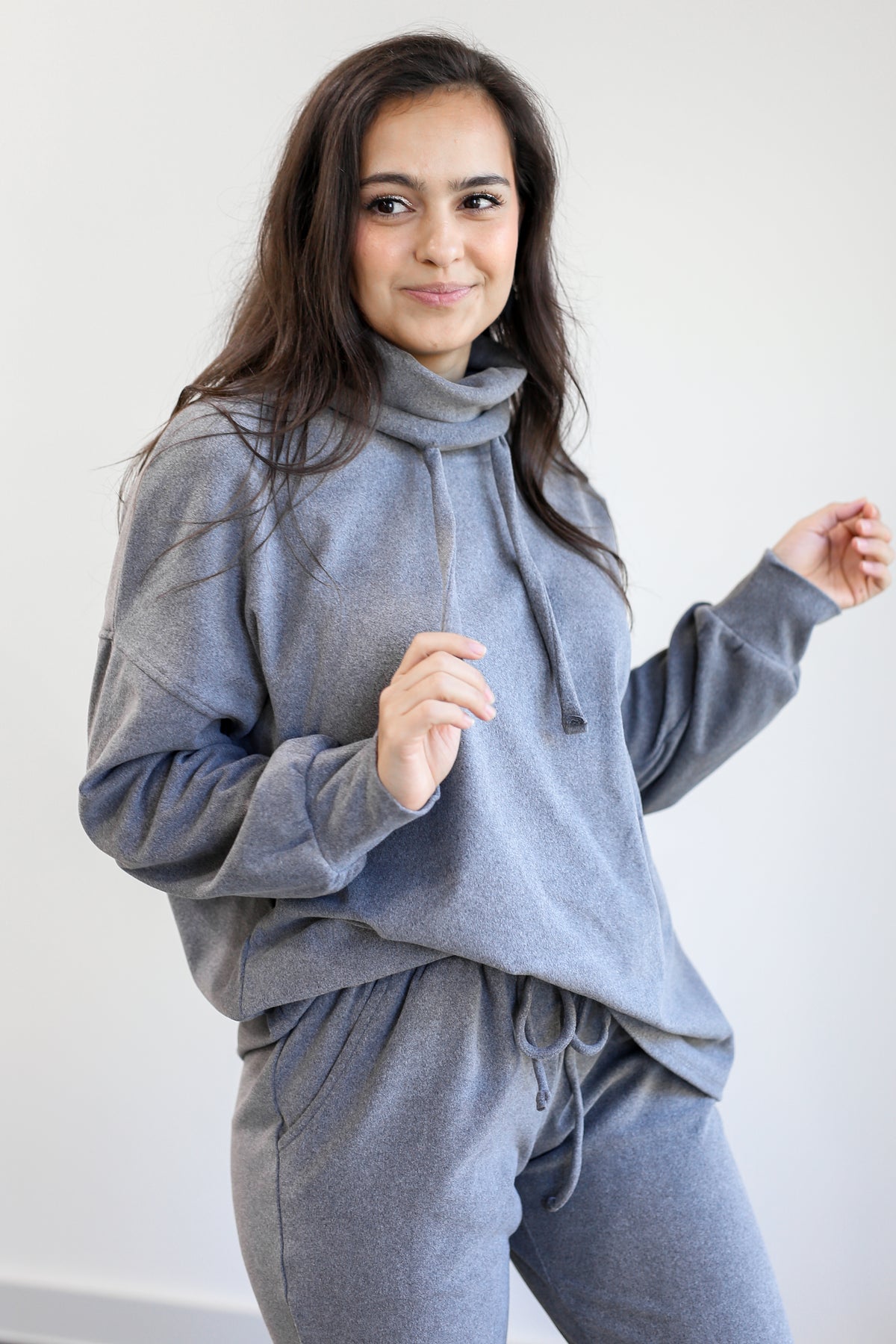 Cozy On The Run Shift Top In Charcoal